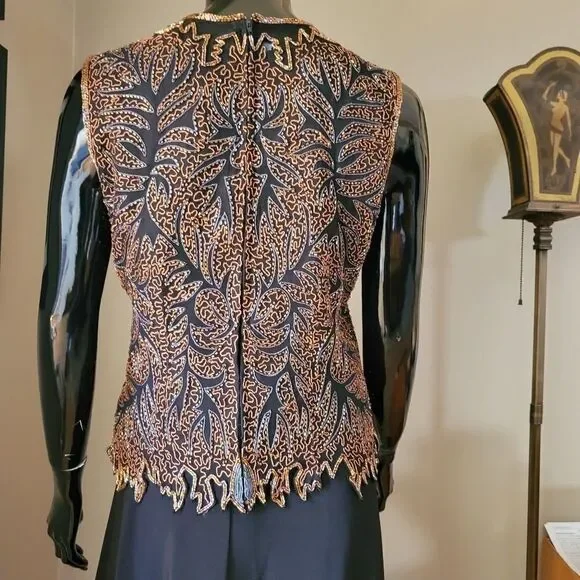 Vintage Laurence Kazar Silk Embroidered and Beaded Top Evening Wear - Picture 2 of 6
